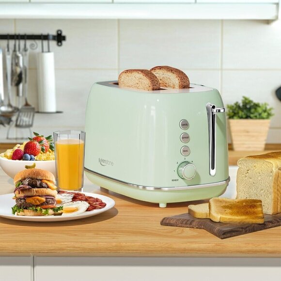 2SliceToaster Retro Stainless green Steel Toaster with Bagel Bread Shade Setting - Picture 6 of 7